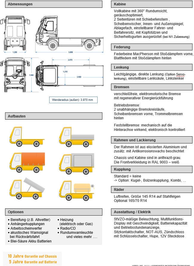 Elektrotransporter Typ 1200 LWB Datenblatt Teil 2